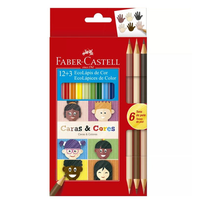 Lápis de Cor 12 Cores + 6 Tons de Pele Caras e Cores 120112CC Faber-Castell CX 1 UN