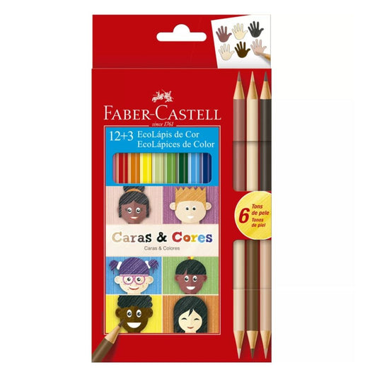 Lápis de Cor 12 Cores + 6 Tons de Pele Caras e Cores 120112CC Faber-Castell CX 1 UN