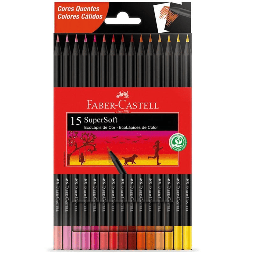 Lápis de Cor SuperSoft 15 Cores Tons Quente 120715SOFTCQ Faber-Castell CX 1 UN