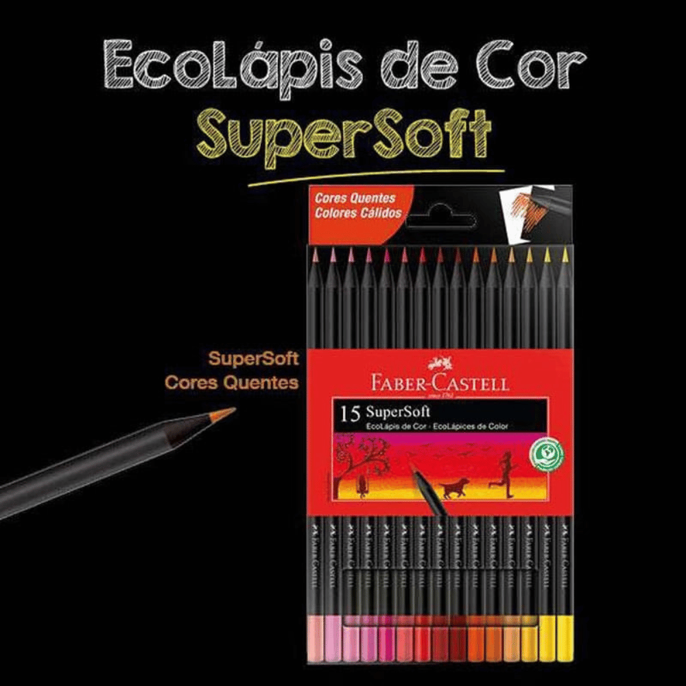 Lápis de Cor SuperSoft 15 Cores Tons Quente 120715SOFTCQ Faber-Castell CX 1 UN