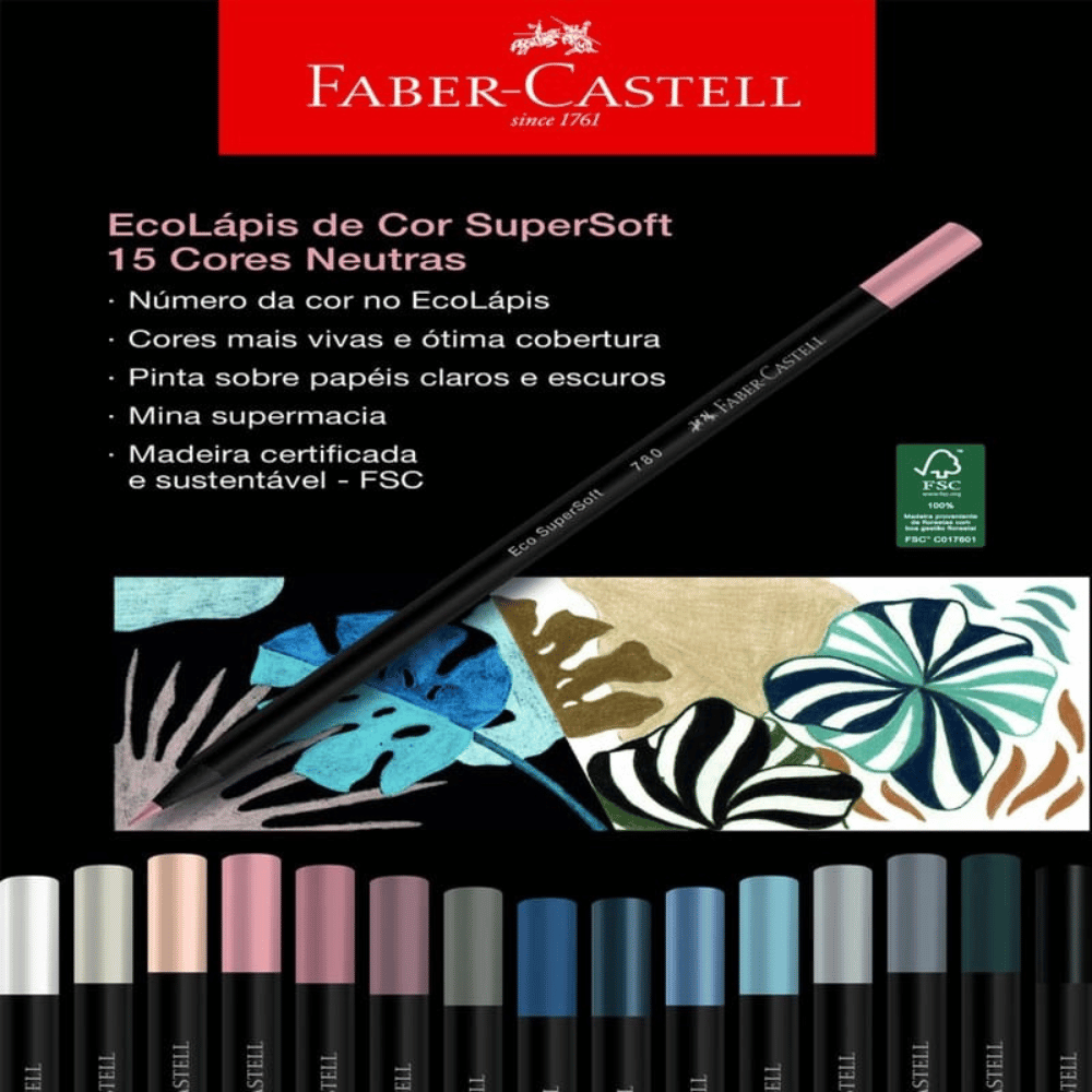 Lápis de Cor SuperSoft 15 Cores Tons Neutro 120715SOFTCN Faber-Castell CX 1 UN