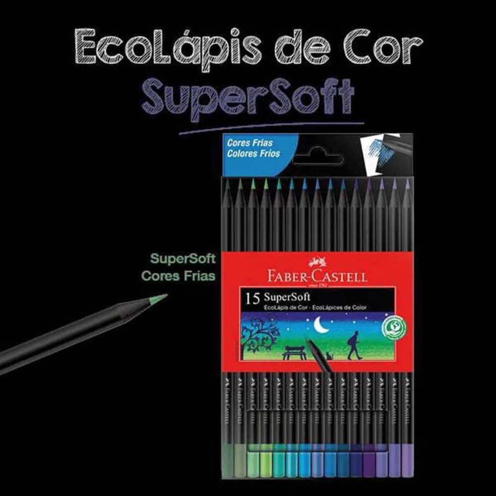 Lápis de Cor SuperSoft 15 Cores Tons Frios 120715SOFTCF Faber-Castell CX 1 UN