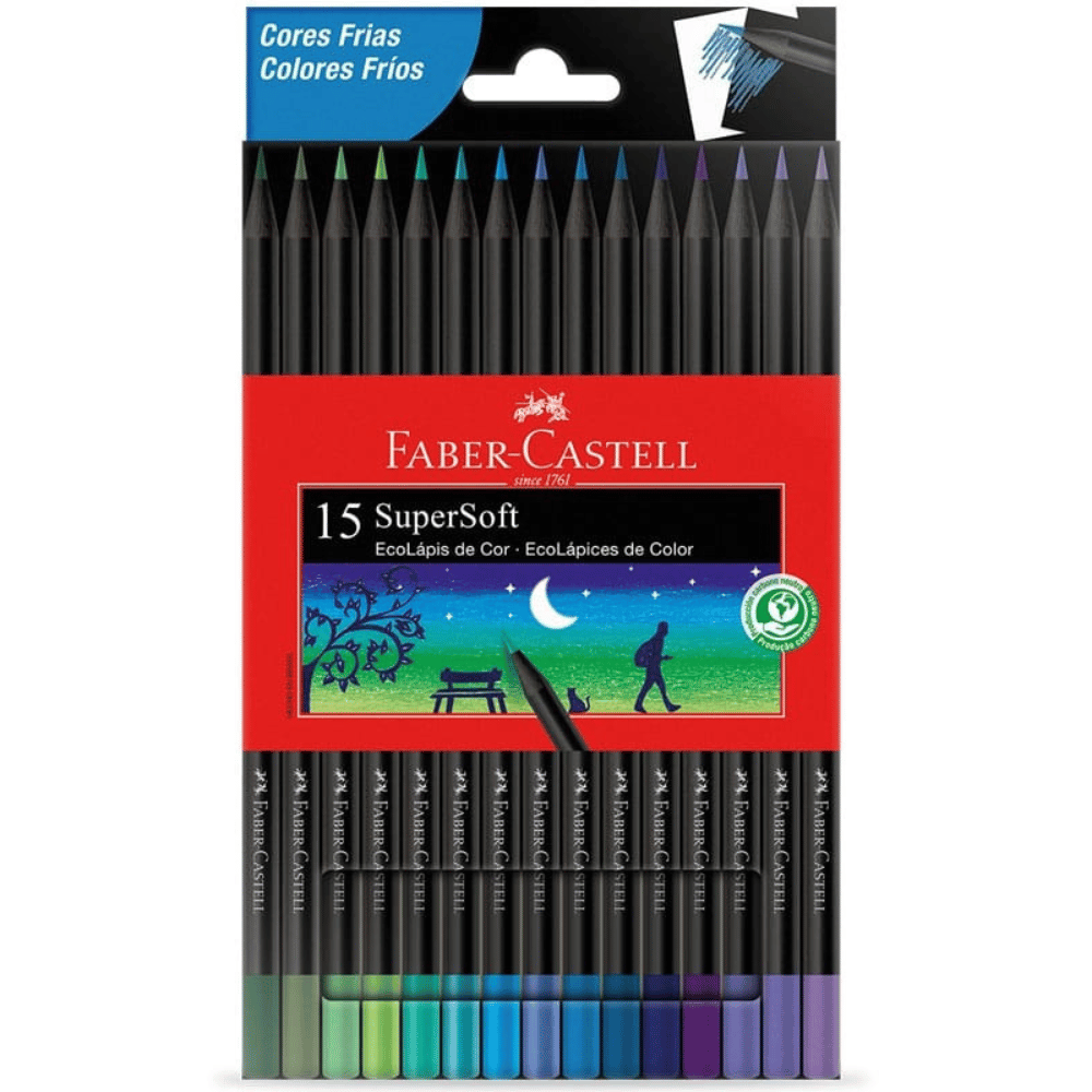Lápis de Cor SuperSoft 15 Cores Tons Frios 120715SOFTCF Faber-Castell CX 1 UN