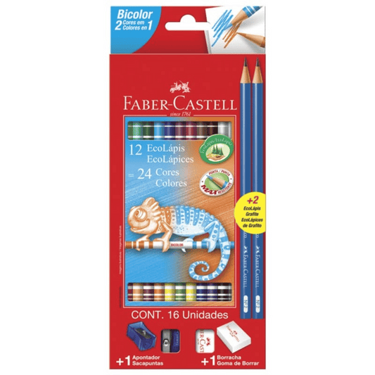 Lápis de Cor 24 Cores Com 12 Lápis Bicolor Kit Escolar 120612+2N Faber-Castell CX 1 UN