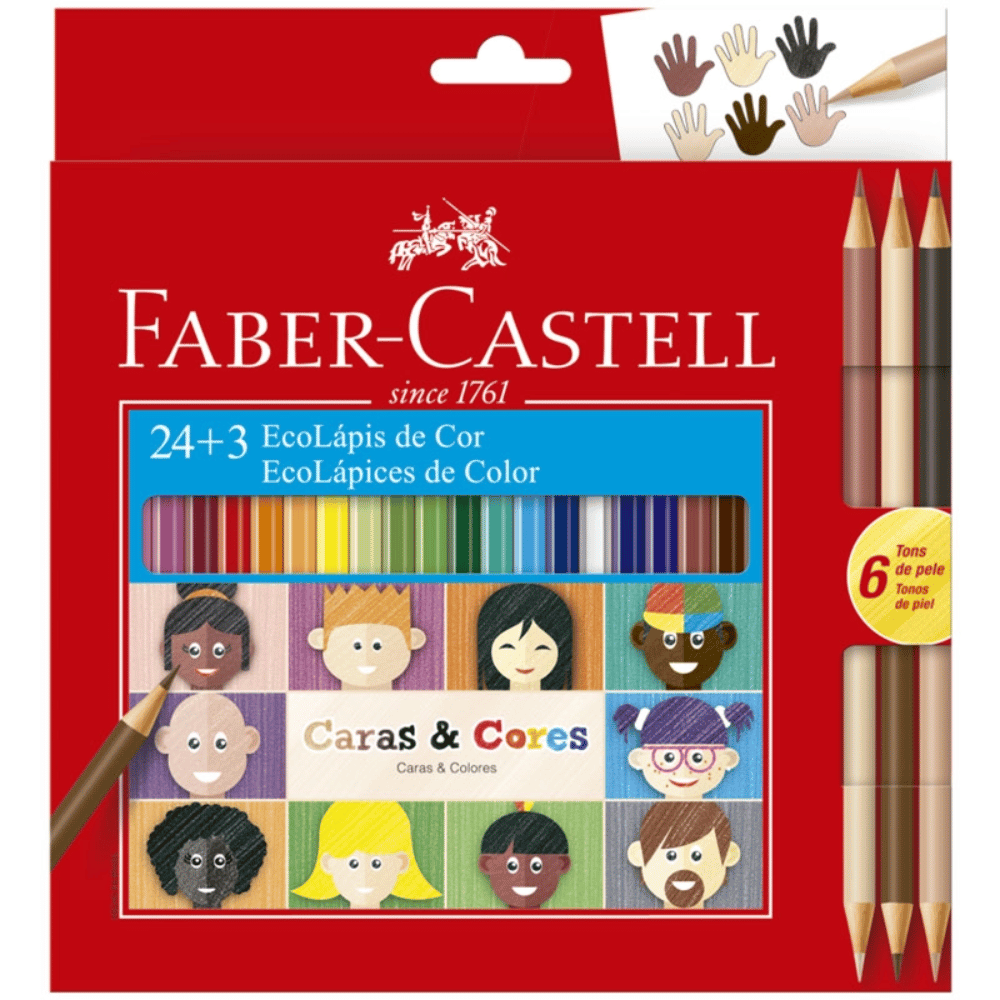 Lápis de Cor 24 Cores + 6 Tons de Pele Caras e Cores 120124CC Faber-Castell CX 1 UN