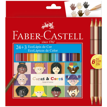 Lápis de Cor 24 Cores + 6 Tons de Pele Caras e Cores 120124CC Faber-Castell CX 1 UN