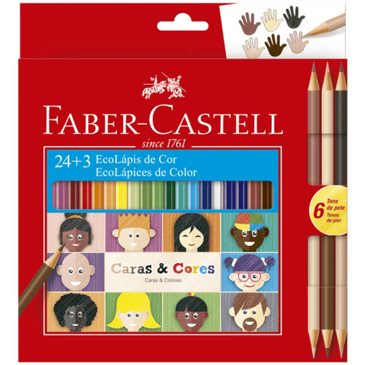 Lápis de Cor 24 Cores + 6 Tons de Pele Caras e Cores 120124CC Faber-Castell CX 1 UN