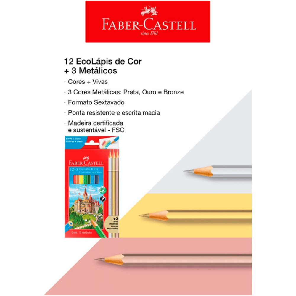 Lápis de Cor 12 Cores + 3 Metálicos 120112+3MET Faber-Castell CX 1 UN