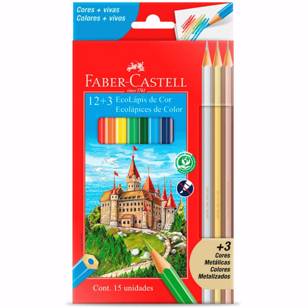 Lápis de Cor 12 Cores + 3 Metálicos 120112+3MET Faber-Castell CX 1 UN