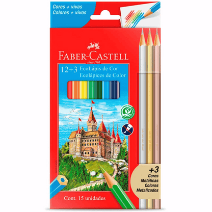 Lápis de Cor 12 Cores + 3 Metálicos 120112+3MET Faber-Castell CX 1 UN