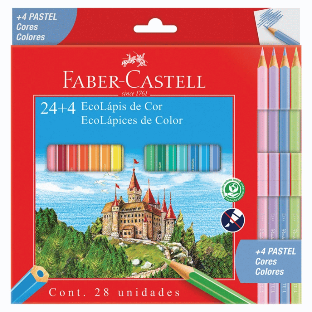 Lápis de Cor 24 Cores + 4 Cores Pastel 120124+4P Faber-Castell CX 1 UN