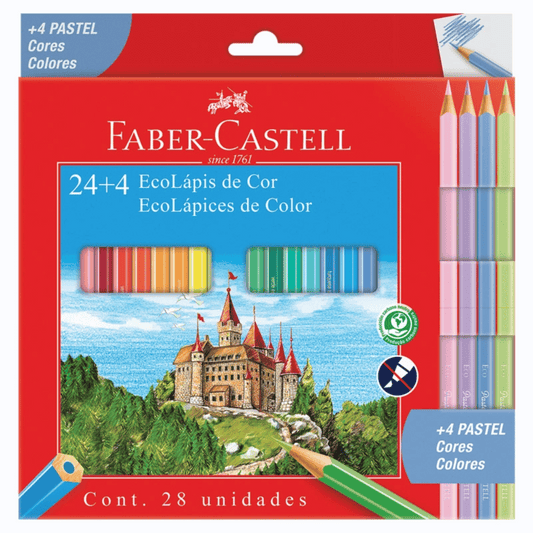 Lápis de Cor 24 Cores + 4 Cores Pastel 120124+4P Faber-Castell CX 1 UN