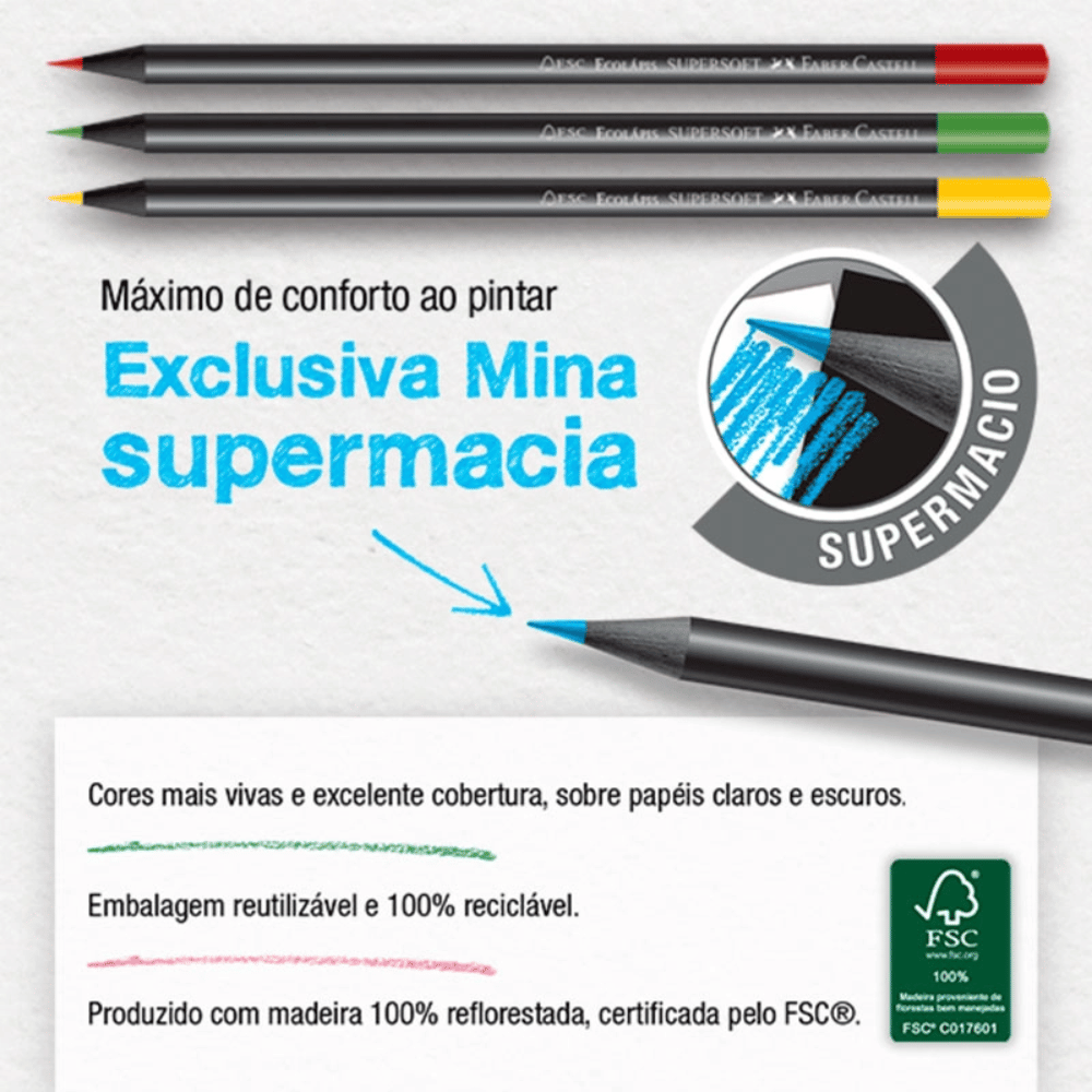 Lápis de Cor SuperSoft 50 Cores 120750SOFT Faber-Castell BT 1 UN