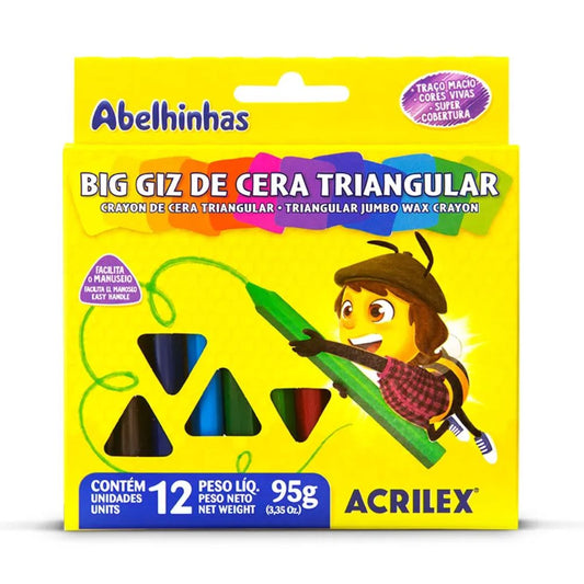 BIG GIZ DE CERA TRIAGULAR C/12 CORES ACRILEX